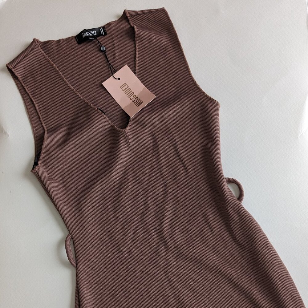 NEW Missguided Bodycon Sleeveless Mauve Midi Knit Dress